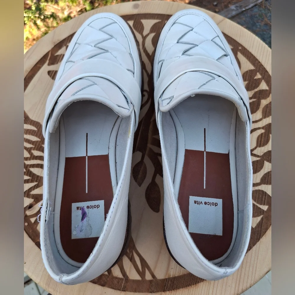 Dolce Vita Women's Aubree Ivory Woven Leather Lug Sole Loafers Size 8.5 - Picture 6 of 9